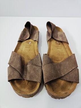 Yokono Criss Cross Leather Slide Sandals Size 8 Suede Comfort Minimalist